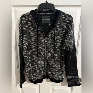Victoria's Secret Faux Leather Knit Hoodie Pockets Black Size M